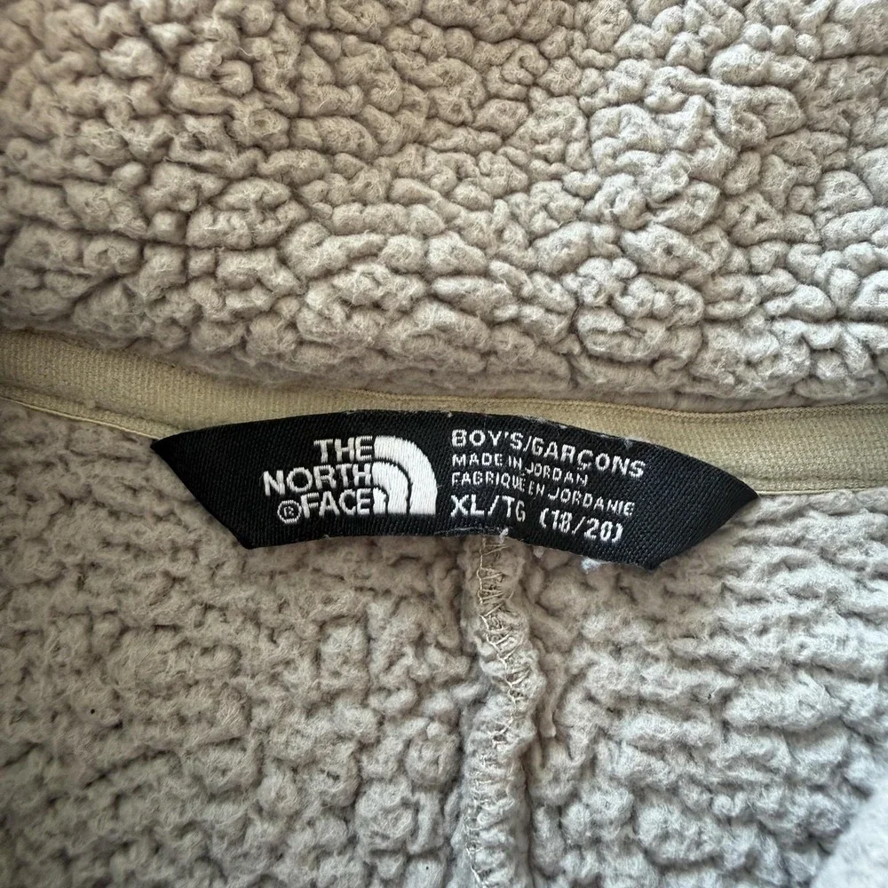 North Face Jacket Boys XL 18/20 Beige Sherpa Fleece Full Zip Winter Coat Hi-pile